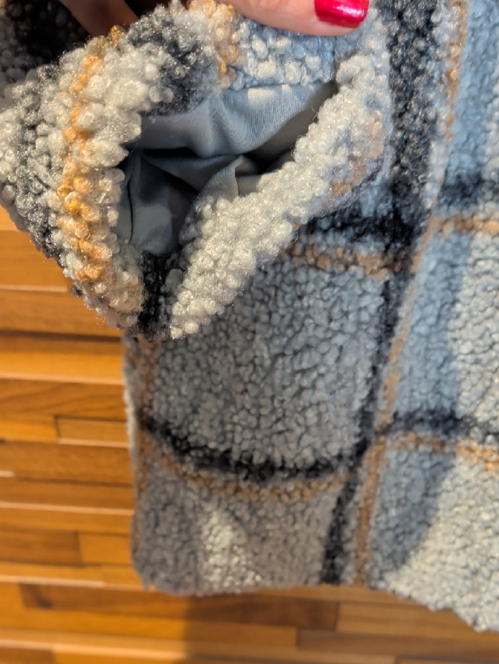 Stoosh Gray & Tan Windowpane Teddy Coat - Picture 8 of 9
